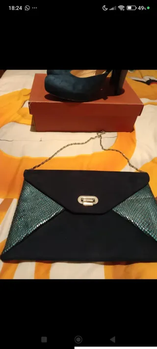 Conjunto Zapatos y Bolso Ante Azul