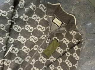 Cárdigan Gucci GG Monogram Cremallera Beige Marrón