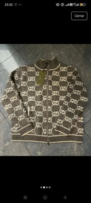 Cárdigan Gucci GG Monogram Cremallera Beige Marrón