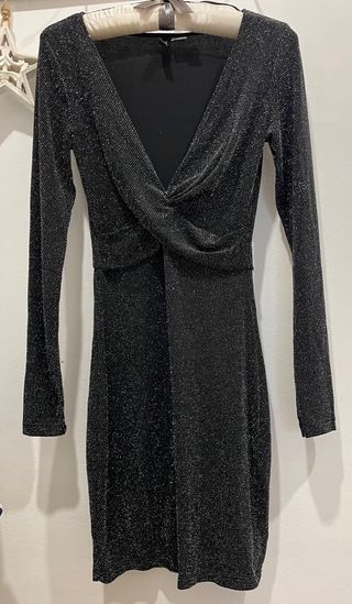 Vestido fiesta plateado y negro