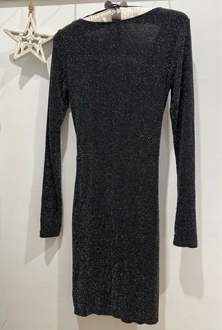Vestido fiesta plateado y negro
