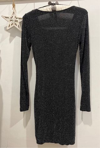 Vestido fiesta plateado y negro