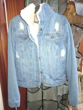 Casaca Jeans Pudera Peluche Azul