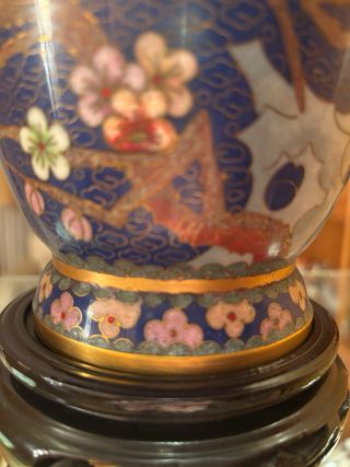 Jarrón Chino Cloisonné Flores y Pájaros