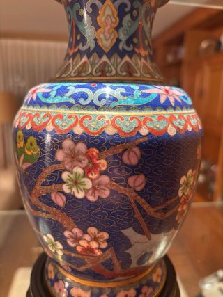 Jarrón Chino Cloisonné Flores y Pájaros