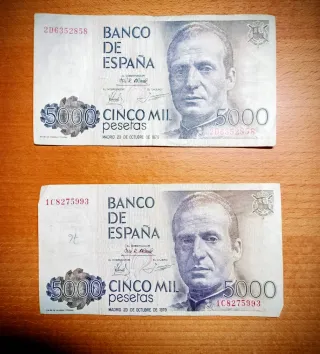2 Billetes 5000 Pesetas España 1979