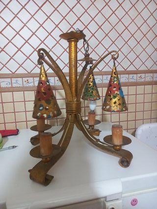 Lámpara artesana forja salón rústica