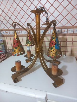 Lámpara artesana forja salón rústica