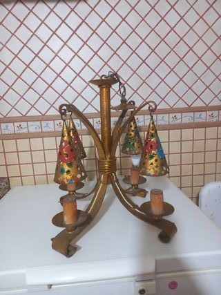 Lámpara artesana forja salón rústica