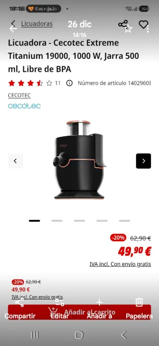 Licuadora Cecotec Extreme Titanium 1000W