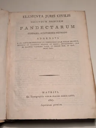 Libro Antiguo Heineccio In Pandectas Pergamino