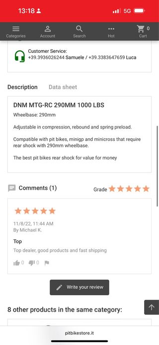 Amortiguador DNM Pitbike mini motard