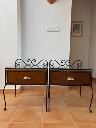 Mesitas de noche auxiliares madera y cristal