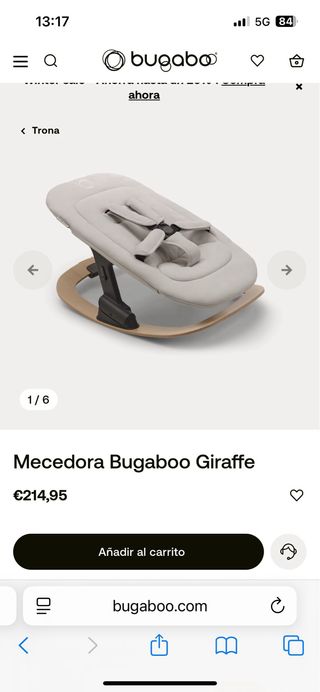 Hamaca mecedora Bugaboo Giraffe Gris Hielo y base