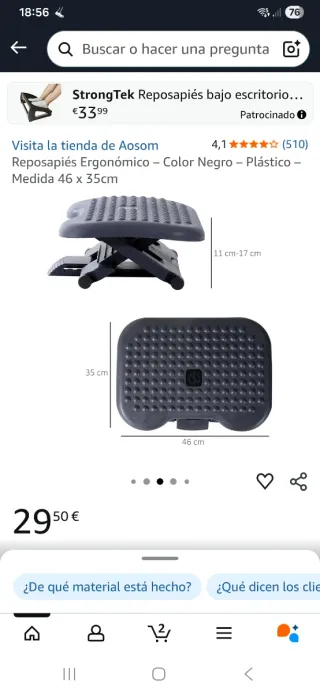 Reposapiés Escritorio Regulable Gris