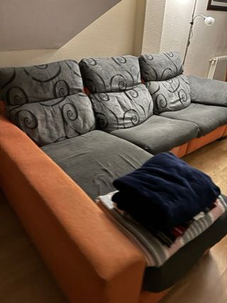 Sofá modular tela gris y naranja