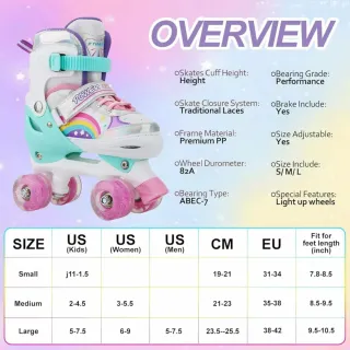 Patines 4 Ruedas Niña Luces Arcoíris