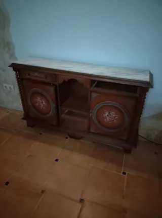 Mueble recibidor vintage retro madera mármol