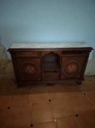 Mueble recibidor vintage retro madera mármol