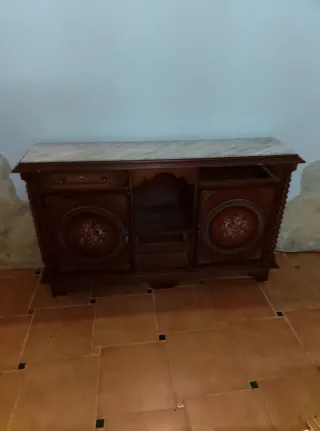 Mueble recibidor vintage retro madera mármol