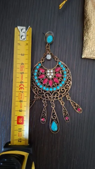 Orecchini pendenti oro e tur,  rosso chese