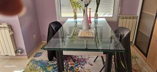 Mesa de comedor cristal y metal