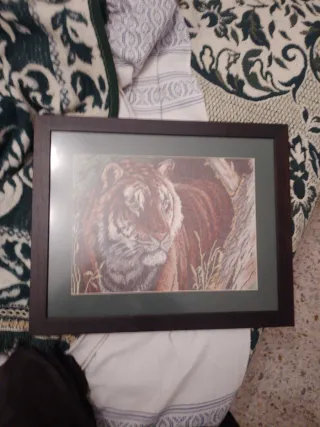 Cuadro Tigre Ganchillo Hecho a Mano