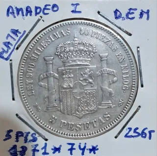 Moneda Arras Reales Carlos I y moneda 5 1871*74*