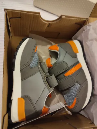 Zapatillas bebé niño/niña gris y naranja