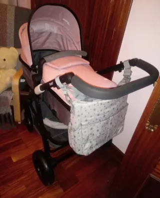 OFERTA!!! Cochecito bebé rosa y gris 3 piezas.