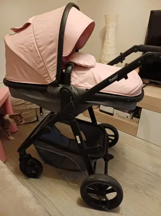 OFERTA!!! Cochecito bebé rosa y gris 3 piezas.
