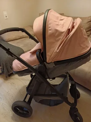 OFERTA!!! Cochecito bebé rosa y gris 3 piezas.