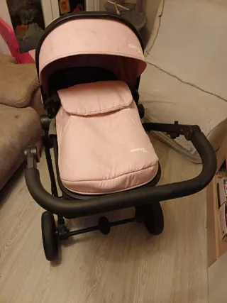OFERTA!!! Cochecito bebé rosa y gris 3 piezas.