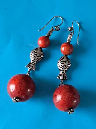 Pendientes plata de ley y coral manzana