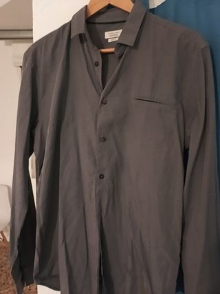 Camisa Zara Hombre Talla L Slim Fit Gris