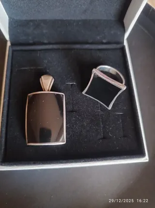 JUEGO ANILLO Y COLGANTE MACIZO DE PLATA DE LEY