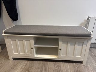 Banco Zapatero Blanco con Cojín Gris