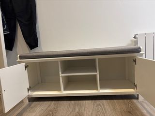 Banco Zapatero Blanco con Cojín Gris