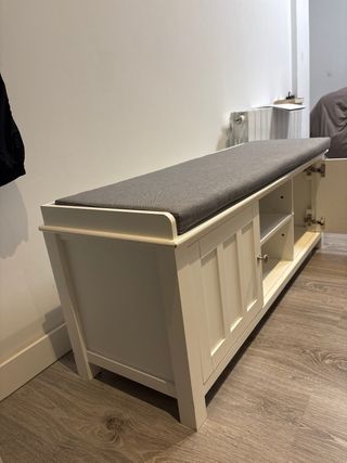 Banco Zapatero Blanco con Cojín Gris