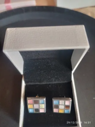 Pendientes plata cuadrados Multicolor nacarados