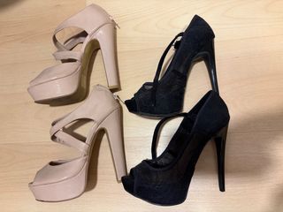 Zapatos de tacón beige y negro