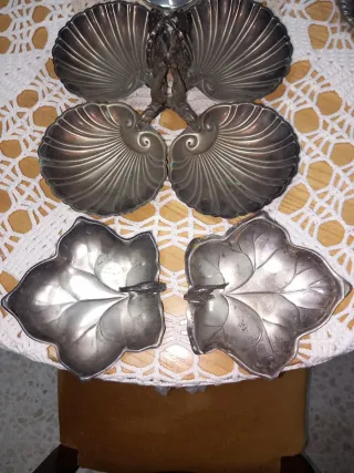 Juego 4 piezas metal hojas y conchas