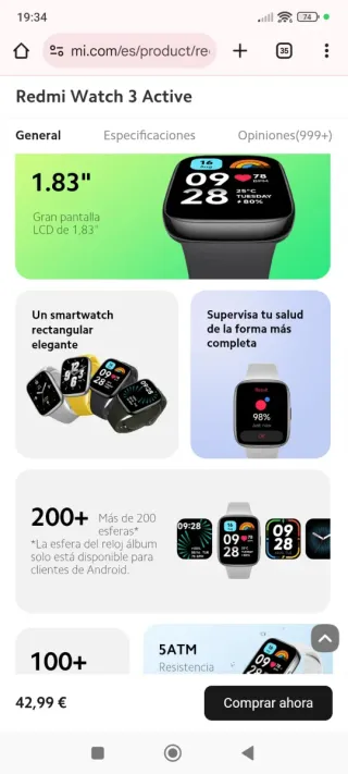 Xiaomi Redmi Watch 3 Active Negro(son 2  unidades)