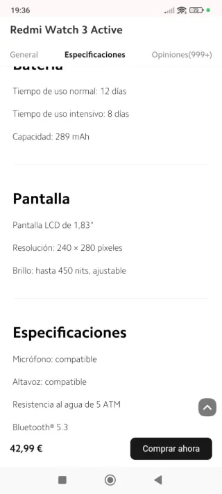 Xiaomi Redmi Watch 3 Active Negro(son 2  unidades)