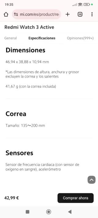 Xiaomi Redmi Watch 3 Active Negro(son 2  unidades)