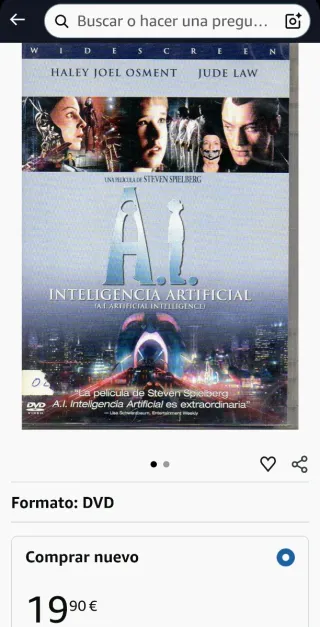 DVD Película A.I. Inteligencia Artificial. (L)