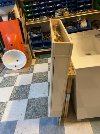 Mueble espejo baño madera y cristal