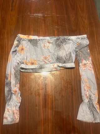 Top manga larga floral