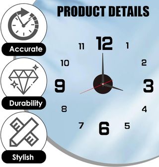 Reloj Pared adhesivo GBULTR-50cm Nuevo, Reloj de Pared Grande Adhesivo de 50 cm DIY Reloj Cocina Pared,Estilo 3D Moderno con Números Adhesivos para Decoración de Salón,Cocina y Dormitorio,Reloj de...