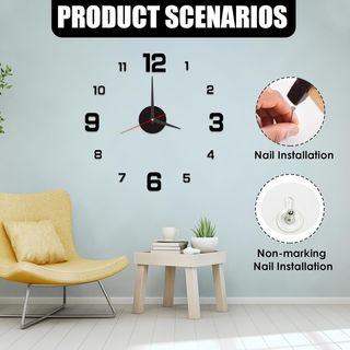 Reloj Pared adhesivo GBULTR-50cm Nuevo, Reloj de Pared Grande Adhesivo de 50 cm DIY Reloj Cocina Pared,Estilo 3D Moderno con Números Adhesivos para Decoración de Salón,Cocina y Dormitorio,Reloj de...